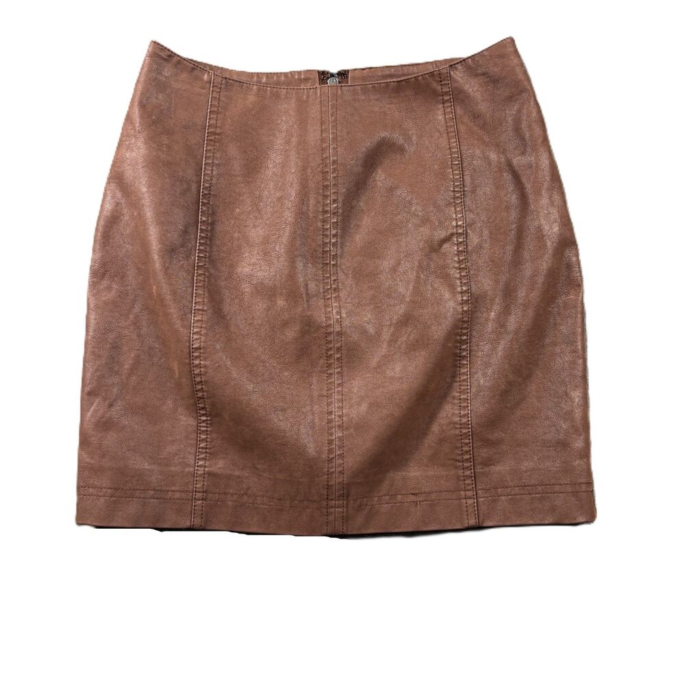 Free People Modern Femme Vegan Leather Mini Skirt Chocolate Brown Size 0 L268